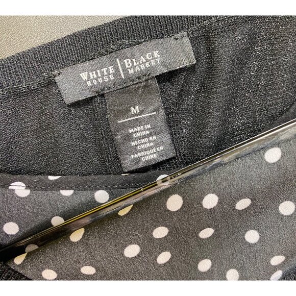 White House Black Market Polka Dot Top With Sheer Overlay Medium Cute Preppy Mom - Picture 3 of 5